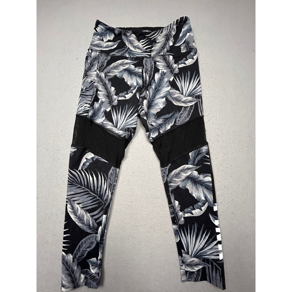 PINK Ultimate Leggings Polyamide Tropical Floral Black White Large Womens